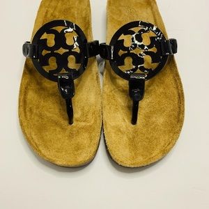 NWOB AUTH Sz. 8 Tory Burch Women Miller Cloud Patent Leather Cork Blac…